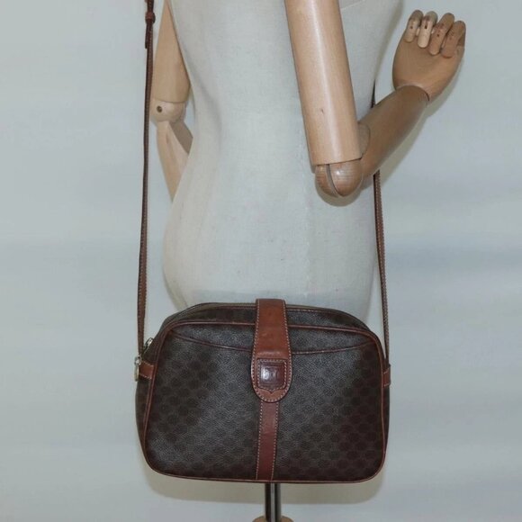 CELINE Macadam Canvas Shoulder Bag PVC Leather Brown Gold Auth BA2501 - Picture 14 of 16